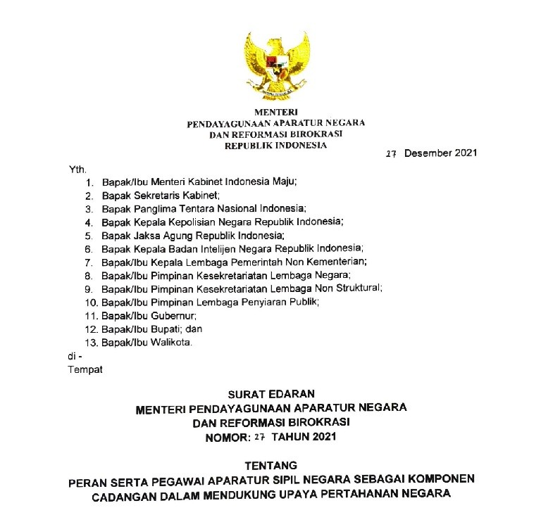 Perkuat Bela Negara, ASN Masuk Komponen Cadangan